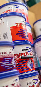 buckets of plastering material